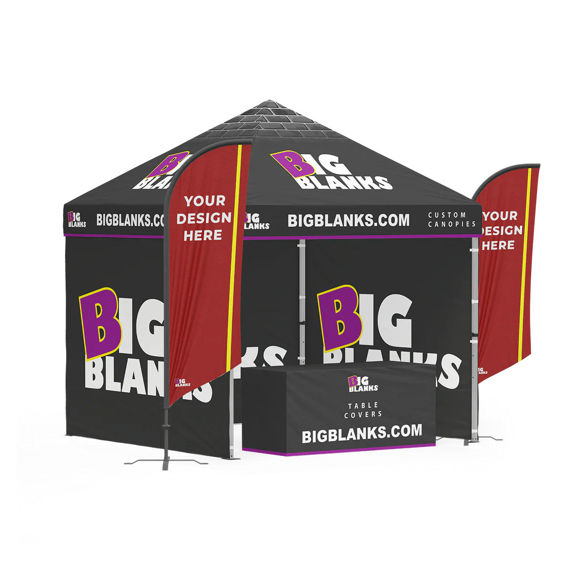 10' x 10' Custom Canopy: Full Height Pro w/ Feather Flags