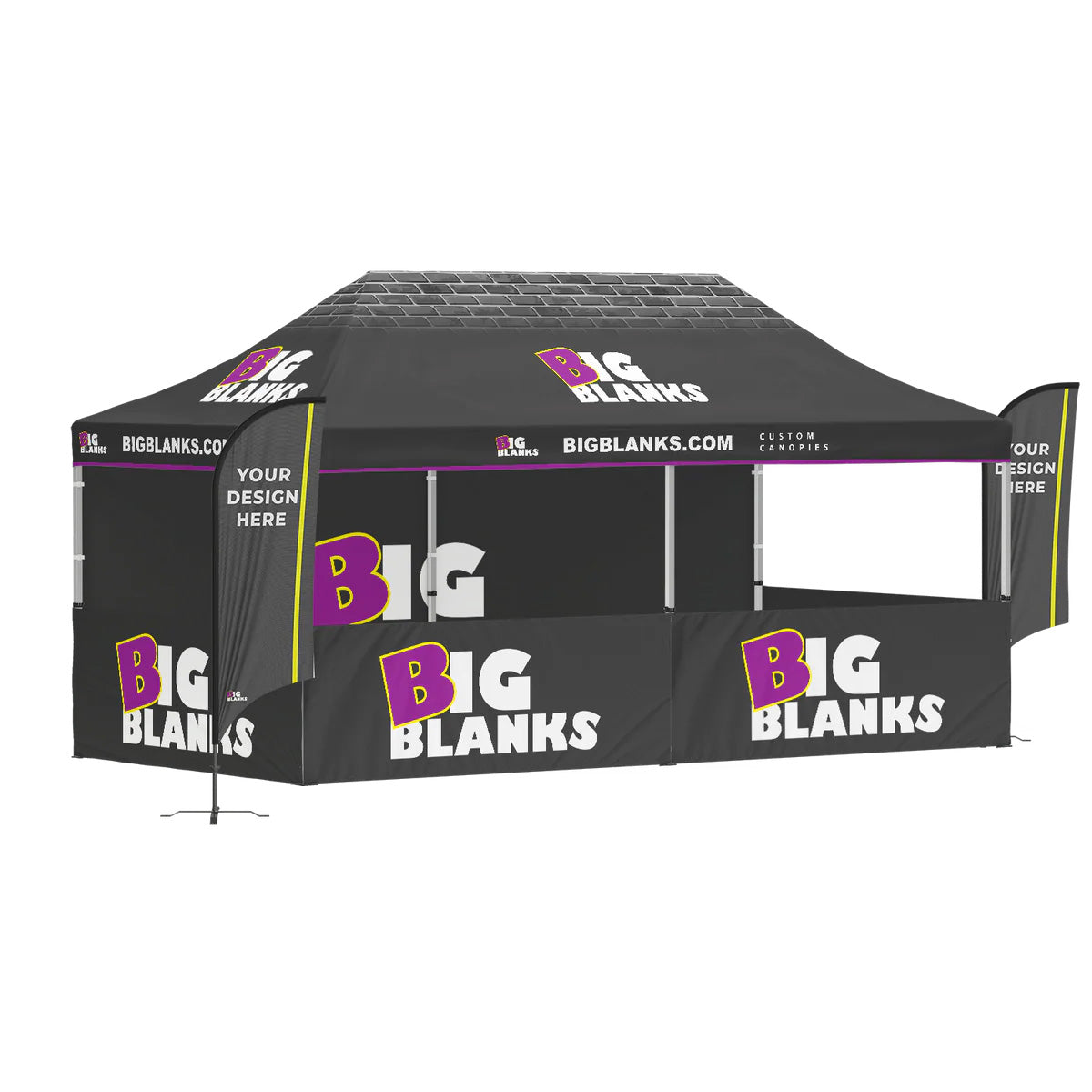 10' x 20' Custom Canopy: Half Enclosed w/ Feather Flags