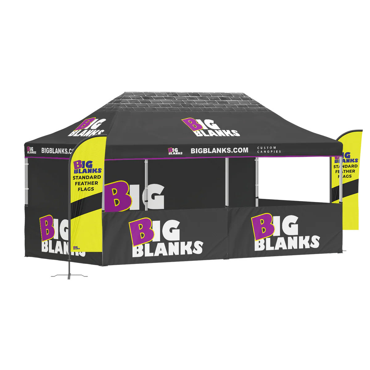 10' x 20' Custom Canopy: Half Enclosed w/ Feather Flags