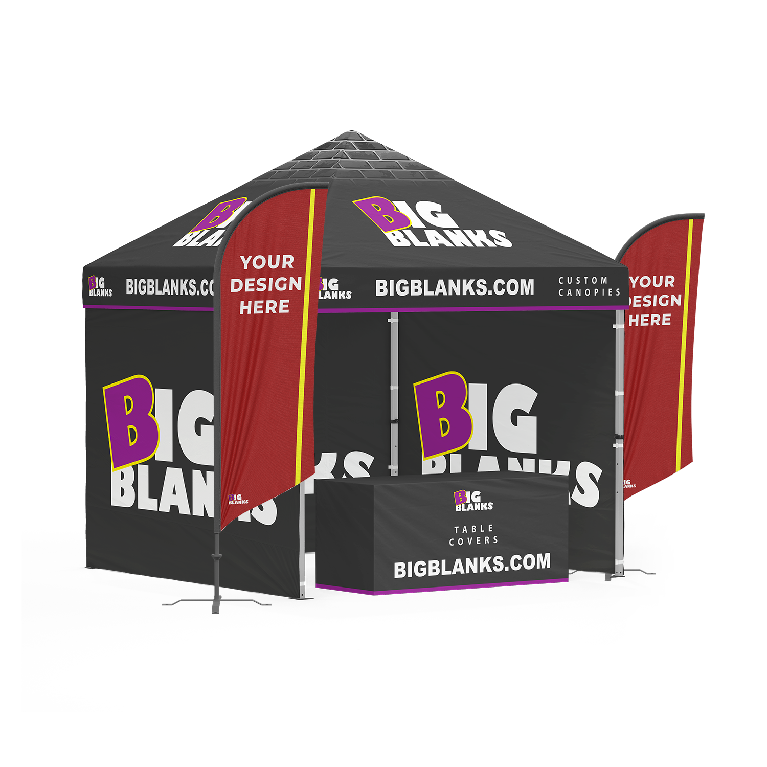 10' x 10' Custom Canopy: Full Height Pro w/ Feather Flags