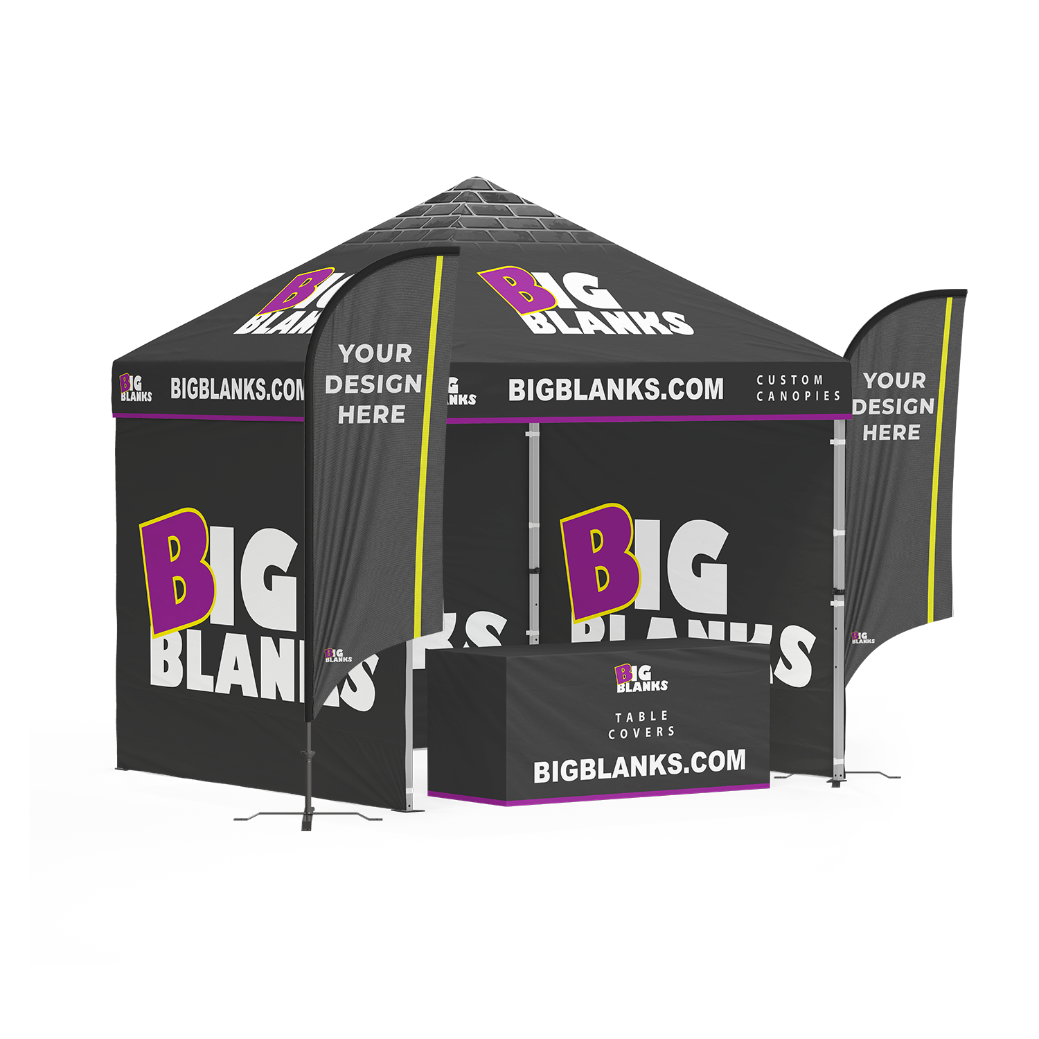 10' x 10' Custom Canopy: Full Height Pro w/ Feather Flags