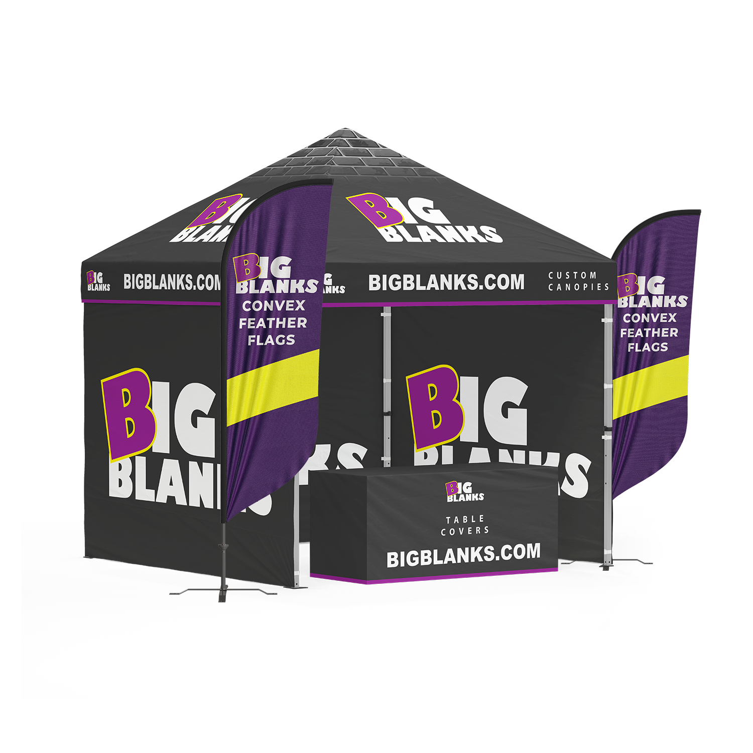 10' x 10' Custom Canopy: Full Height Pro w/ Feather Flags