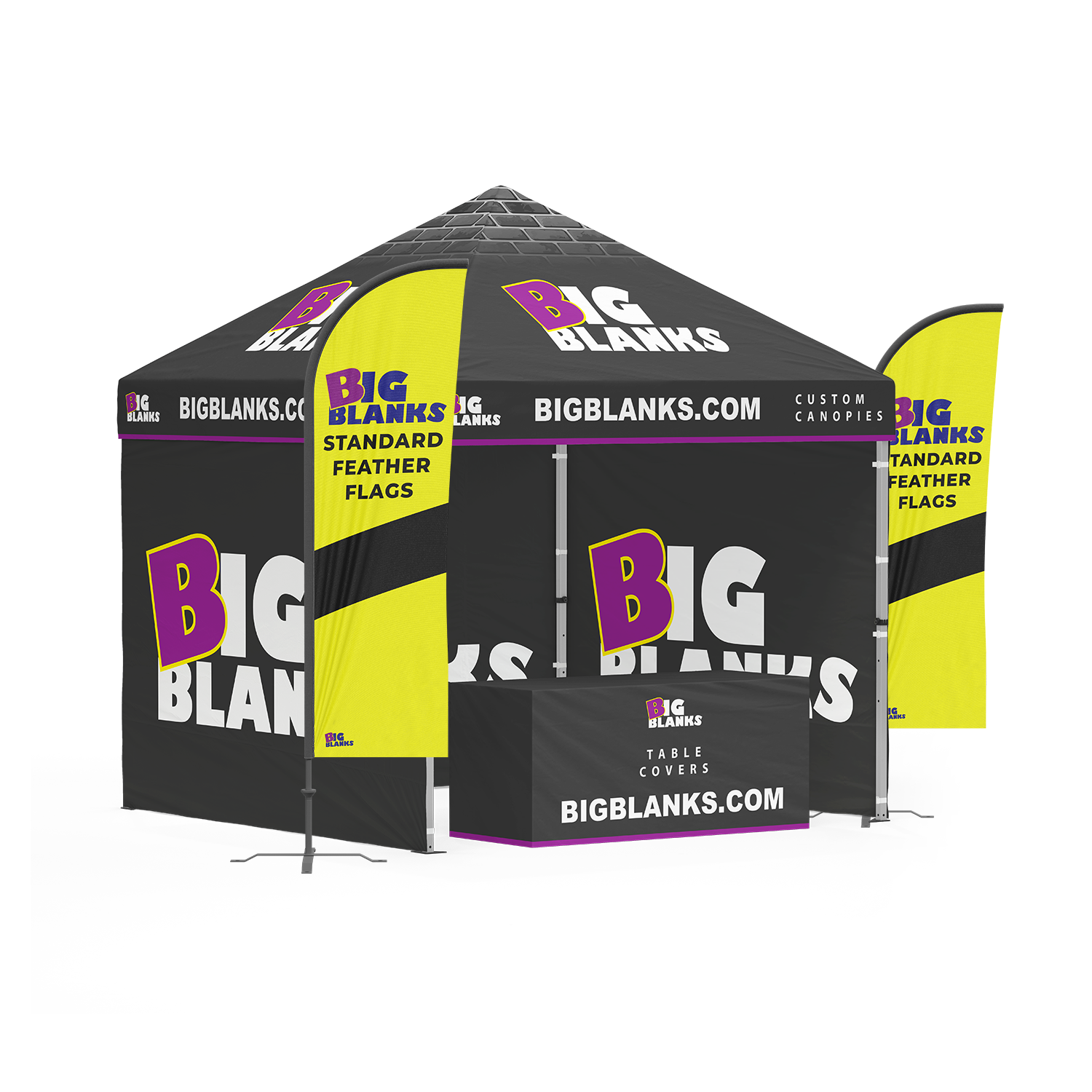 10' x 10' Custom Canopy: Full Height Pro w/ Feather Flags