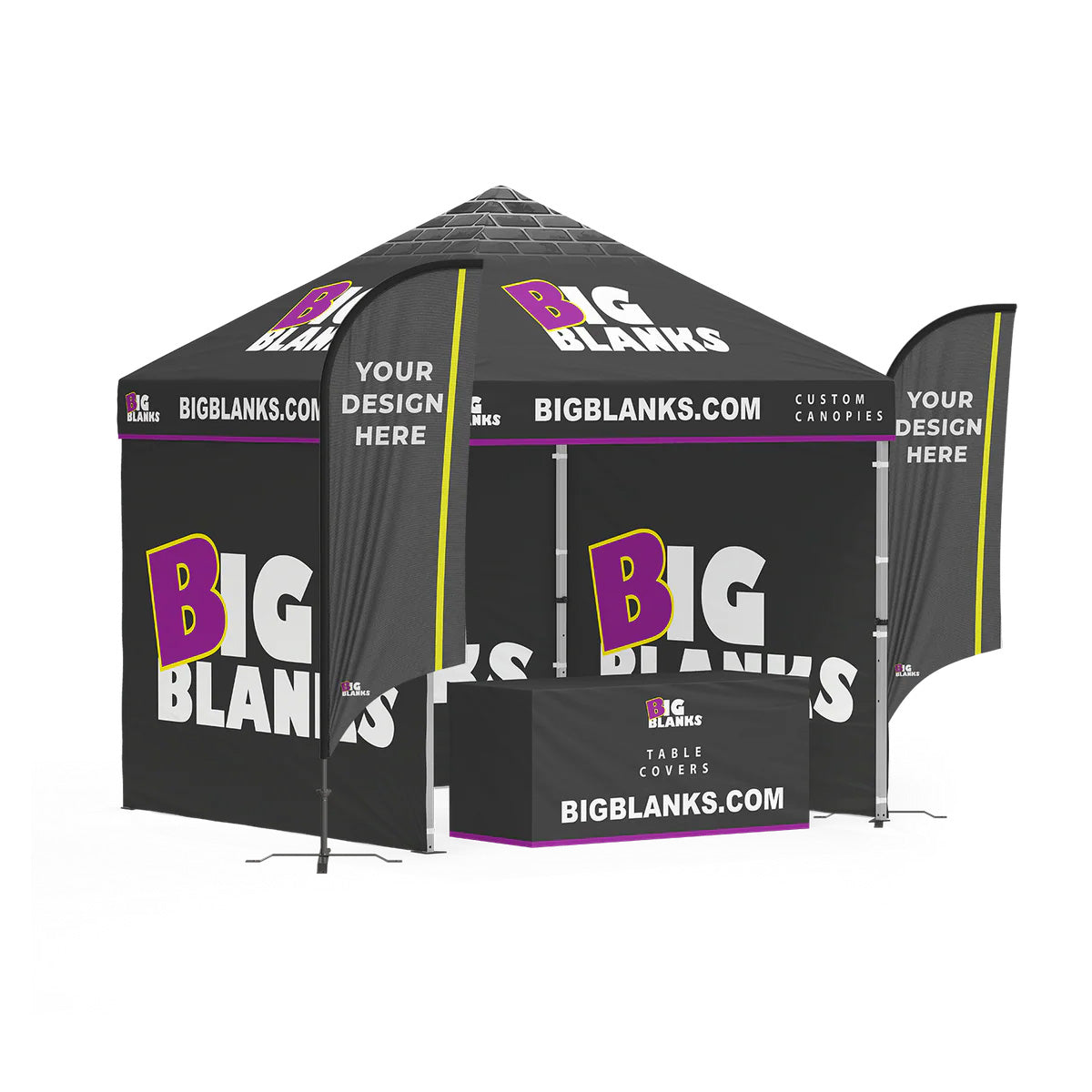 10' x 10' Custom Canopy: Full Height Pro w/ Feather Flags
