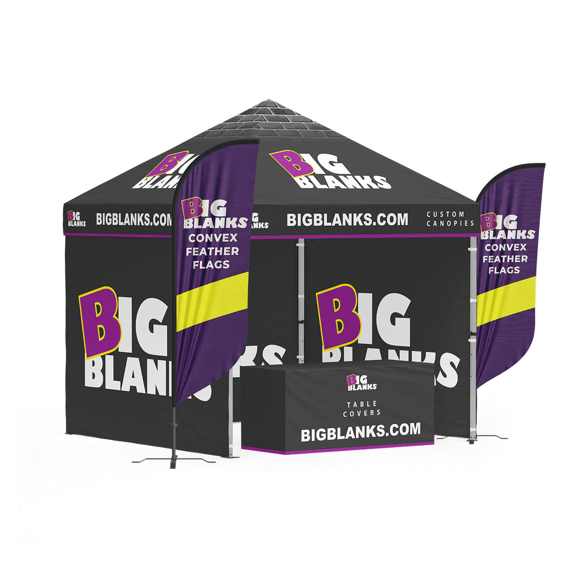 10' x 10' Custom Canopy: Full Height Pro w/ Feather Flags