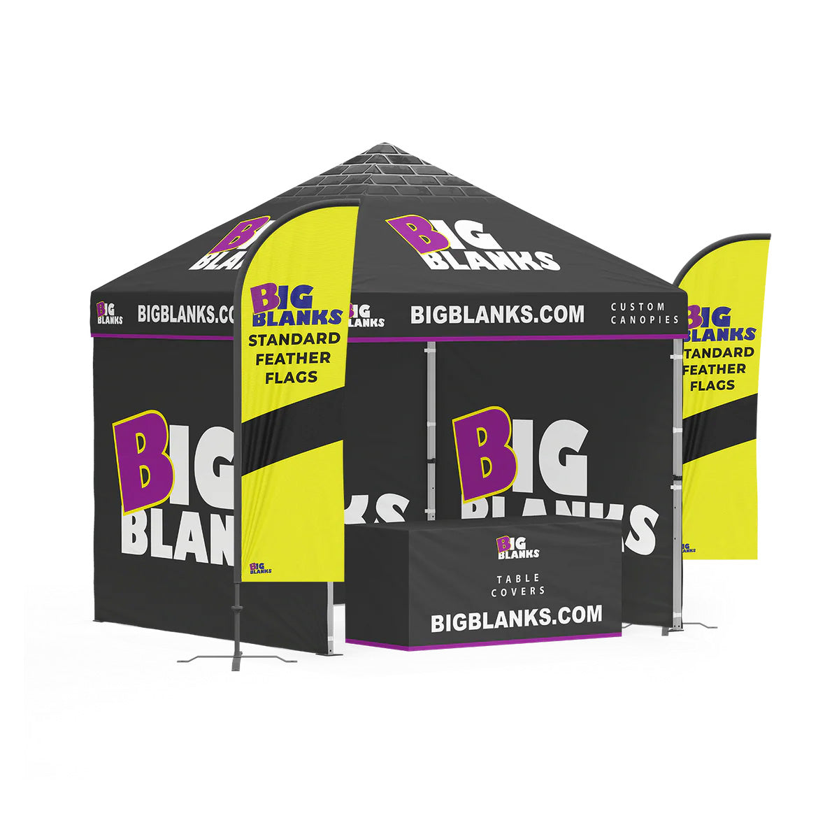10' x 10' Custom Canopy: Full Height Pro w/ Feather Flags