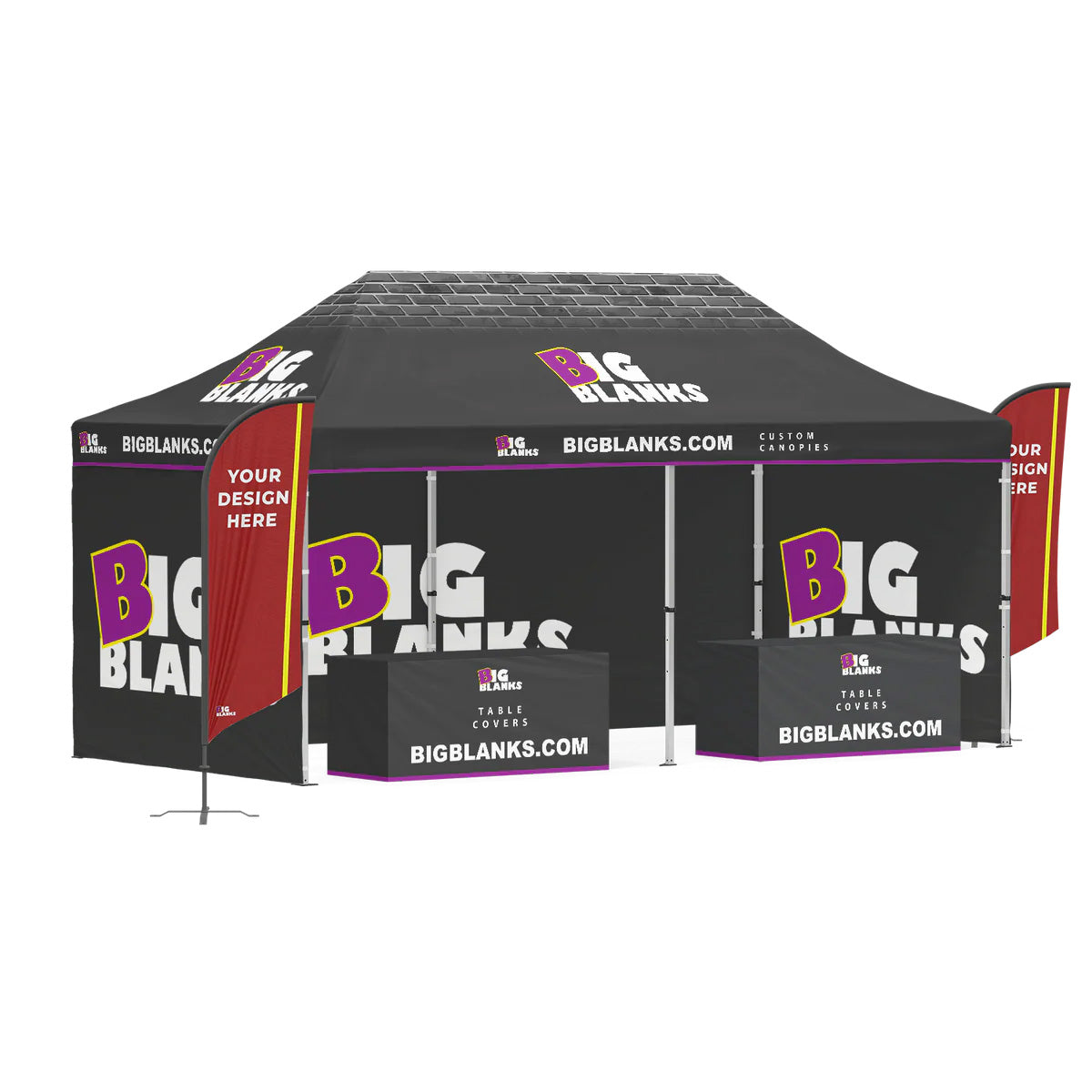 10' x 20' Custom Canopy: Full Height Pro w/ Feather Flags