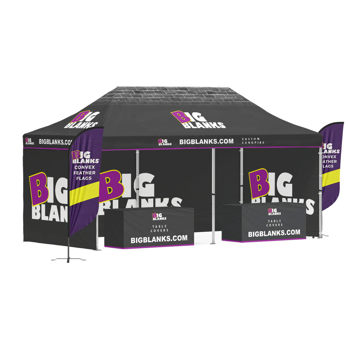 10' x 20' Custom Canopy: Full Height Pro w/ Feather Flags