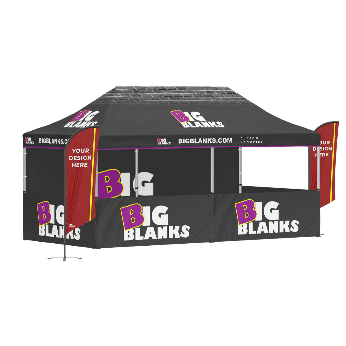 10' x 20' Custom Canopy: Half Enclosed w/ Feather Flags