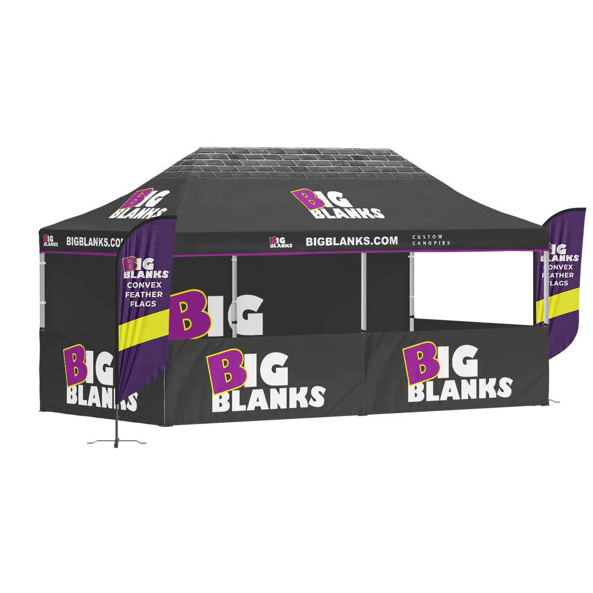 10' x 20' Custom Canopy: Half Enclosed w/ Feather Flags